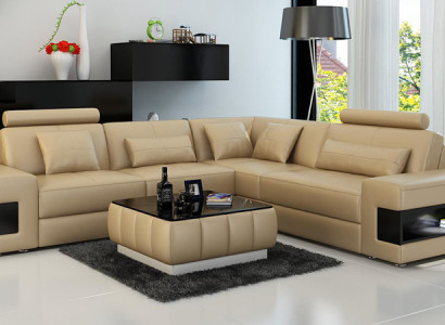 Ledersofa Couch Modern Wohnlandschaft Ecksofa Eck Dekor Garnitur Design