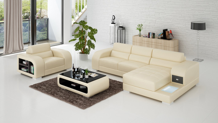 Ledersofa Couch Wohnlandschaft Ecksofa + Sessel Garnitur Design Sofa