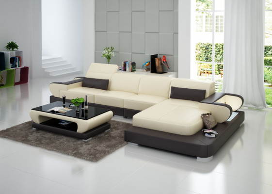 Ledersofa Couch Wohnlandschaft Ecksofa Eck Garnitur Design Modern Sofa G8002C