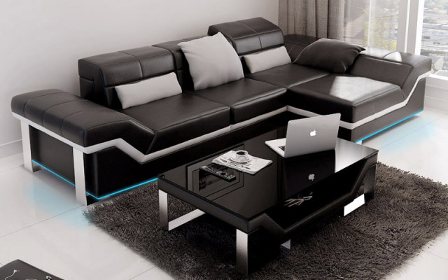 Ledersofa Sofa Couch Wohnlandschaft Ecksofa Garnitur Dekor Modern Design