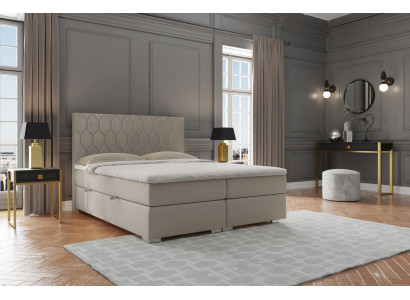 Boxspring Bett Hotel Luxus Betten Polster Funktion Kasten Beige Doppel 180x200
