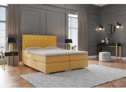 Boxspring Bett Hotel Doppel Luxus Betten Polster Funktion Bettkasten Gelb Samt
