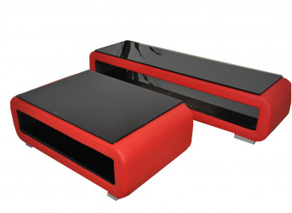 Designer Couchtisch Polster Leder Glas Moderner Tisch CT9010 + RTV TS1010 +USB