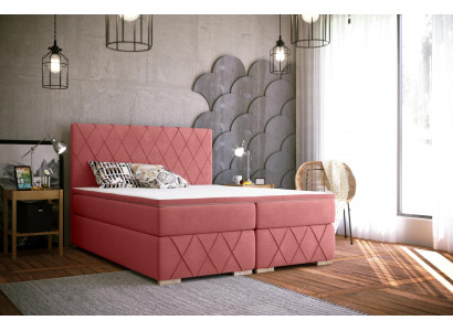 Komplett Set Matratze & Topper Boxspring Bett Pink Polster 180x200cm Betten Neu