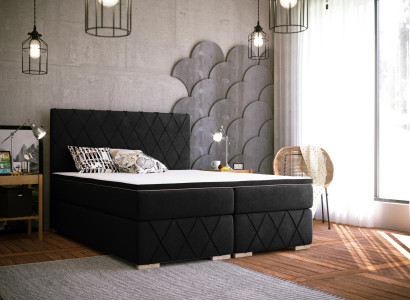 Komplett Set Matratze & Topper Boxspring Bett Schwarz Polster 180x200cm Betten