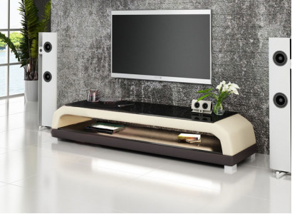 RTV TV Sideboard Leder Glas Tisch Fernseh Schrank Tisch Designer 6108
