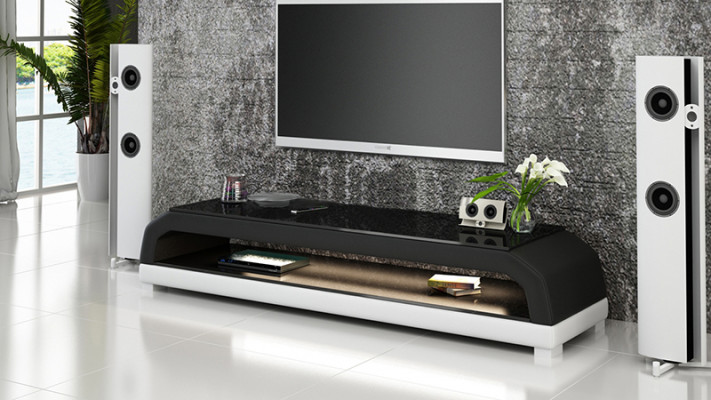 RTV TV Sideboard Leder Glas Tisch Fernseh Schrank Tisch Lowboard Mo.G