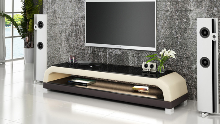 RTV TV Sideboard Leder Glas Tisch Fernseh Schrank Tisch Lowboard Mo.G