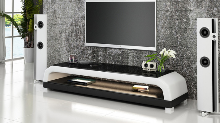 RTV TV Sideboard Leder Glas Tisch Fernseh Schrank Tisch Lowboard Mo.G