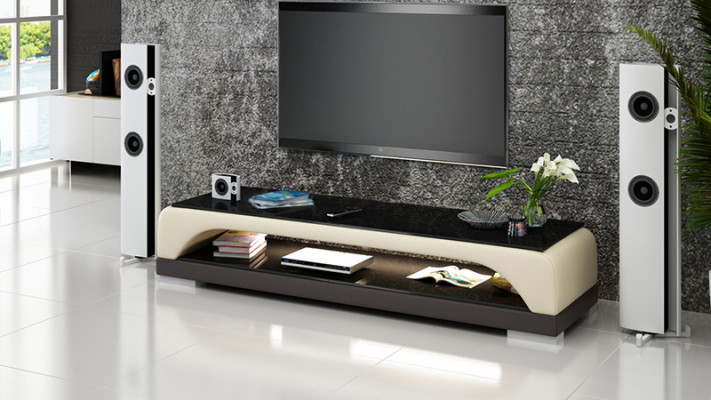 RTV TV Sideboard Leder Glas Tisch Fernseh Schrank Tisch Lowboard Mo.H