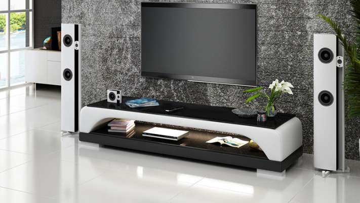 RTV TV Sideboard Leder Glas Tisch Fernseh Schrank Tisch Lowboard Mo.H