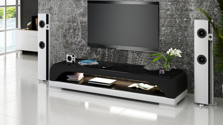 RTV TV Sideboard Leder Glas Tisch Fernseh Schrank Tisch Lowboard Mo.H
