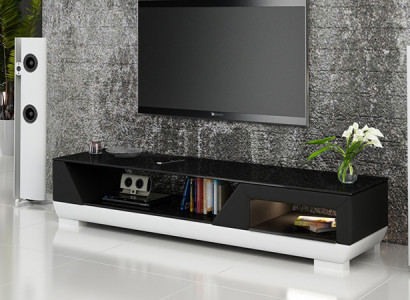 RTV TV Sideboard Leder Glas Tisch Fernseh Schrank Tisch Lowboard Mo.I