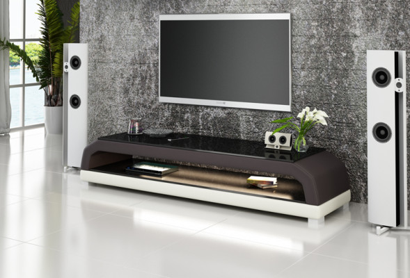 RTV TV Sideboard Leder Glas Tisch Fernseh Schrank Tisch Dekor Designer
