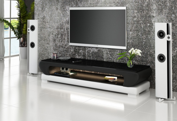 RTV TV Sideboard Leder Glas Tisch Fernseh Schrank Dekor Tisch Designer