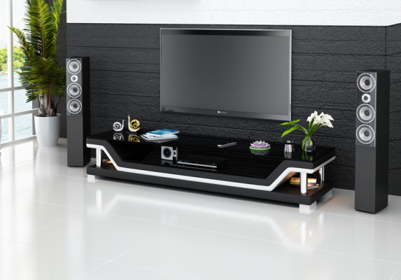 RTV TV Sideboard Leder Glas Tisch Fernseh Schrank Designer TS1003