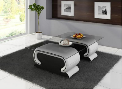 Designer Glastisch Tisch Polster Leder Tisch Couch Sofa Ledertische