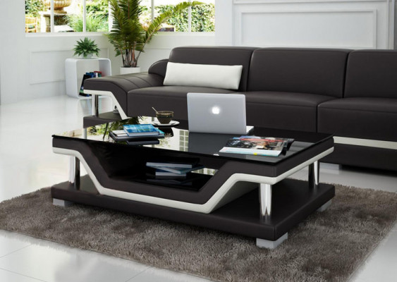 Designer Couchtisch Polster Tisch Leder Glas Moderner Tische #SB3009