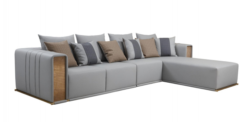 Ecksofa Leder L-Form Wohnlandschaft Couch Eckgarnitur Polster Neu Graue Möbel
