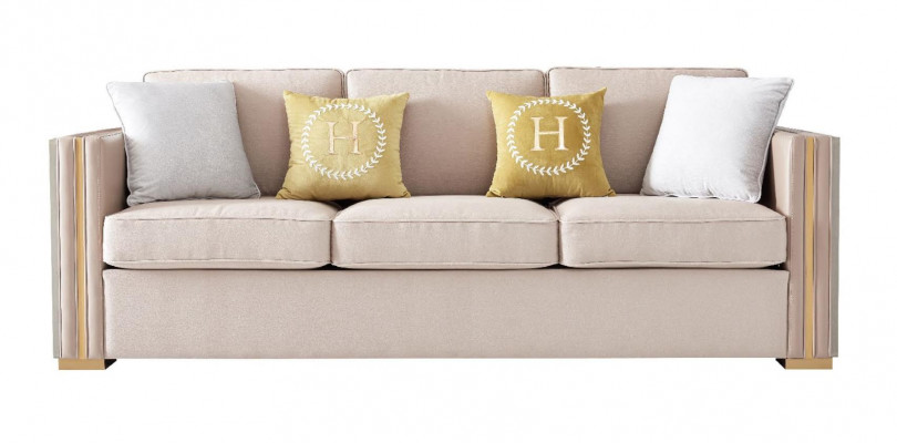 Designer Couch Sitz Polster 3+1 Sitzer Beige Edelstahl Garnitur Sofa Samt Neu
