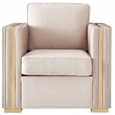 Designer Couch Sitz Polster 3+1 Sitzer Beige Edelstahl Garnitur Sofa Samt Neu