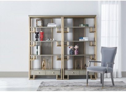 Designer Vitrine 2x Vitrine Holz Schrank Schränke Wohnzimmer Regale