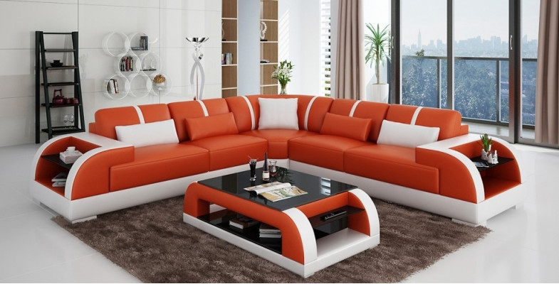 Design Eck Leder Sofa Couch Polster Garnitur Wohnlandschaft L Form Moderne Beige