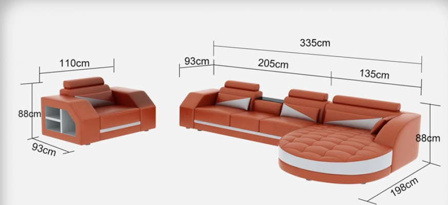 Ledersofa Couch Wohnlandschaft Ecksofa + Sessel Garnitur Design Sofa G8018E