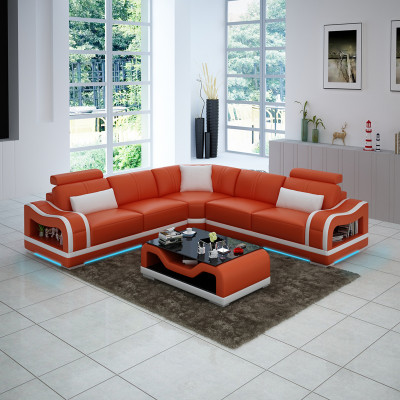 Ledersofa Couch Wohnlandschaft Ecksofa Eck Garnitur Design Modern Sofa mit USB