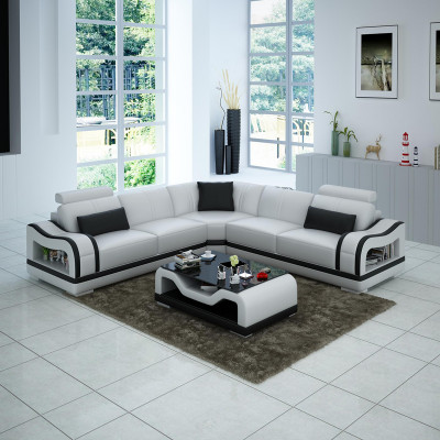 Ledersofa Couch Wohnlandschaft Ecksofa Eck Garnitur Design Modern Sofa mit USB