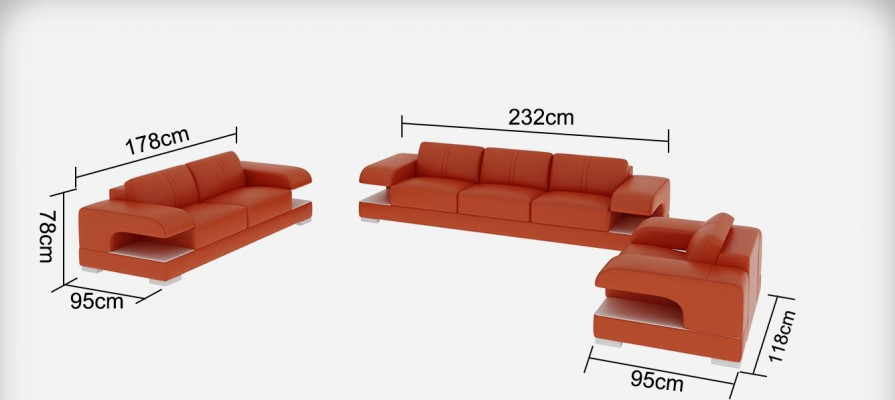 Ledersofa Couch Wohnlandschaft Garnitur Design Modern Sofagarnitur 3+2+1 G8028D