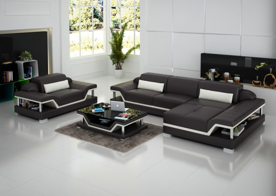Design Ledersofa Sofa Couch Polster Eck Wohnlandschaft Garnitur Sofa Neu USB LED
