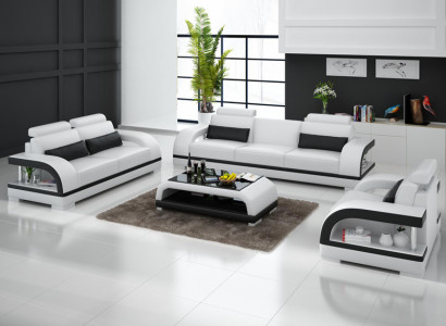 Ledersofa Couch Wohnlandschaft 3+2+1 Sitzer Sofa Garnitur Dekor Design Neu
