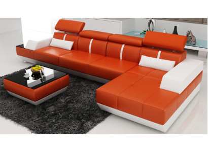 Ledersofa L-Form Couch Wohnlandschaft Ecksofa Garnitur Design Modern  Sofa USB Eu