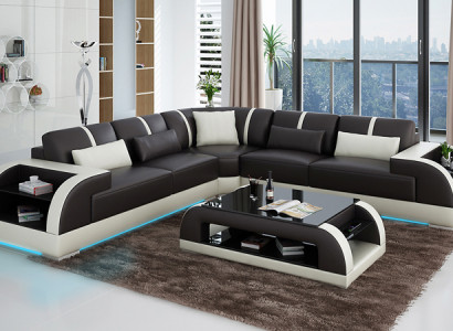 Ledersofa Couch Wohnlandschaft Ecksofa Eck Garnitur Design Modern LED USB Sofa