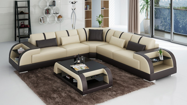 Ledersofa Couch Wohnlandschaft Ecksofa Eck Garnitur Design Modern LED USB Sofa