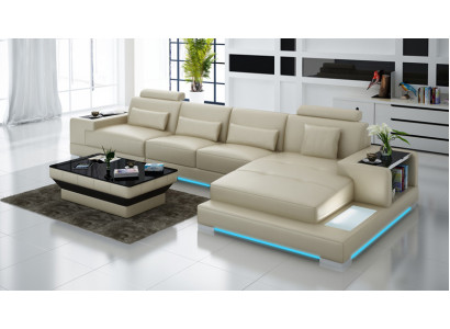 Ledersofa Couch Wohnlandschaft mit USB Ecksofa Eck Garnitur Design Modern Sofa
