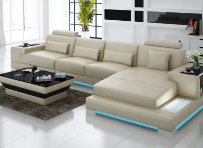 Ledersofa Couch Wohnlandschaft mit USB Ecksofa Eck Garnitur Design Modern Sofa