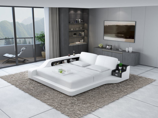 Doppel Luxus Design Leder Bett Polster Betten mit USB Hotel Multifunktion