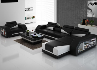 Ledersofa Couch Wohnlandschaft Ecksofa L Form Design Modern Sofa Neu G8018F