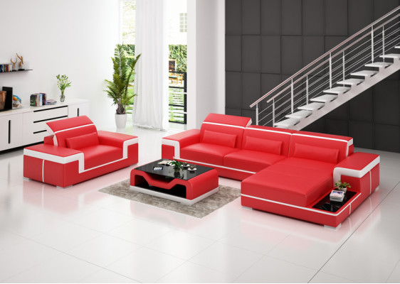Ledersofa Couch Wohnlandschaft Ecksofa + Sessel Eck Garnitur Dekor Design