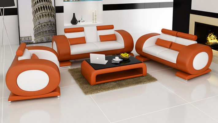 Sofa mit USB Leder Sitz 3+2+1 Komplett Set Garnitur Designer Moderne Polster Neu