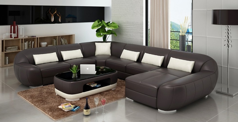 Ledersofa in U-Form in modernem Design für das Wohnzimmer 