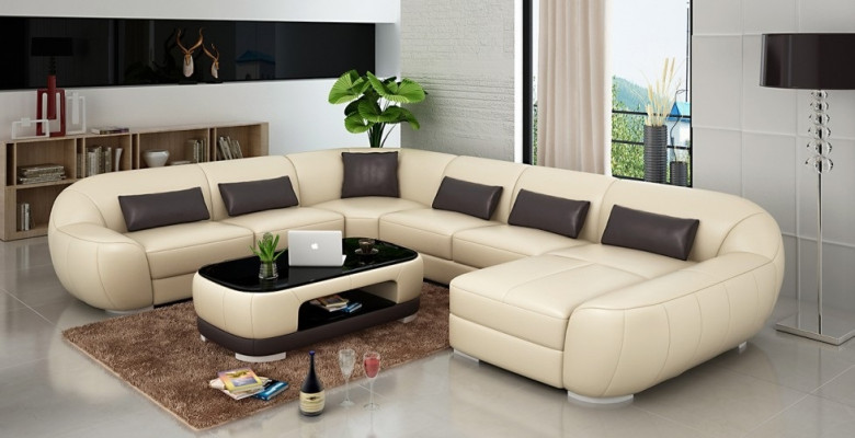 Ledersofa in U-Form in modernem Design für das Wohnzimmer 