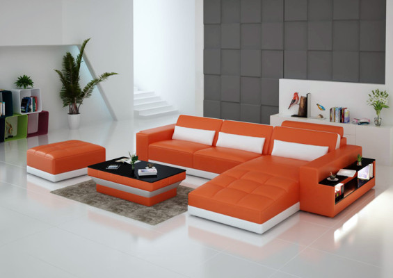Ledersofa Couch Wohnlandschaft Ecksofa Eck Garnitur Design Modern Sofa G8019E