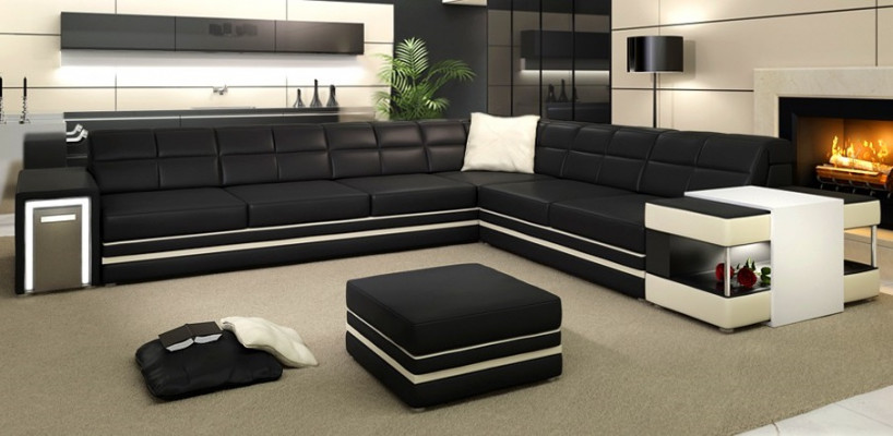 Designersofa Ecksofa Couch Ledersofa Polster Sitz Eck Garnitur +Licht Neu PH3026