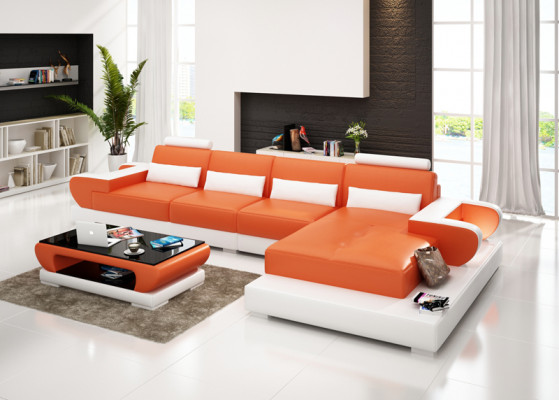 Ledersofa Couch Wohnlandschaft Ecksofa Eck Garnitur Design Modern Sofa G8003C