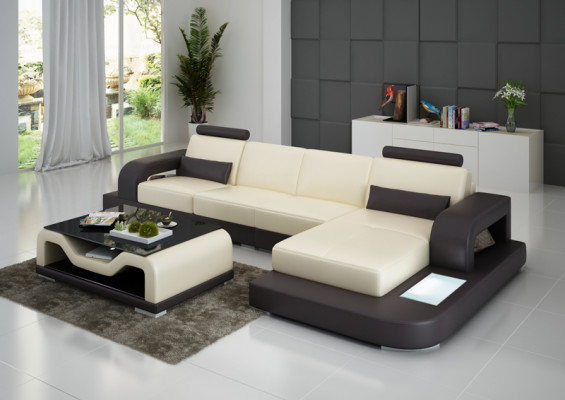 Ledersofa Couch Wohnlandschaft Ecksofa Eck Garnitur Design Modern Sofa G8007C