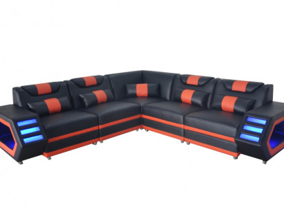 Design Leder Polster Sitz Ecke Couch Polster Eck Landschaft Wohn Sofa USB LED