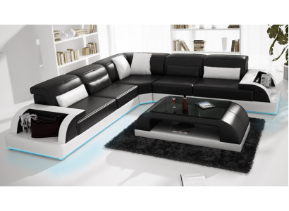 Ledersofa Couch Wohnlandschaft Ecksofa Eck Garnitur Design Modern Sofa USB Weiß